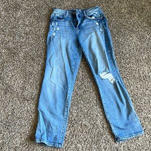 Washed denim straight leg jeans